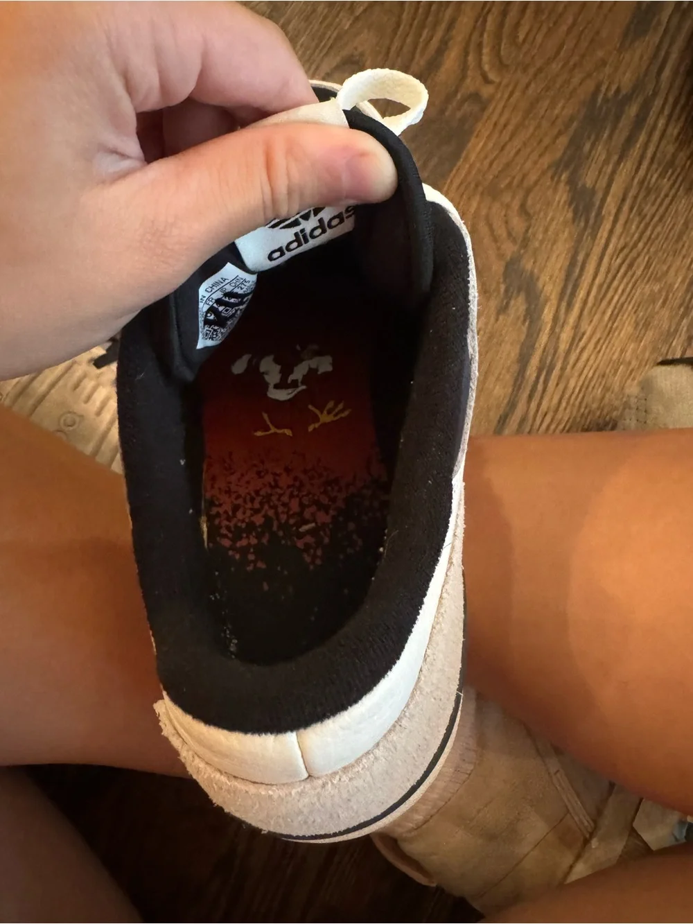 adidas White Sneakers with Black Toe and Red Stripes